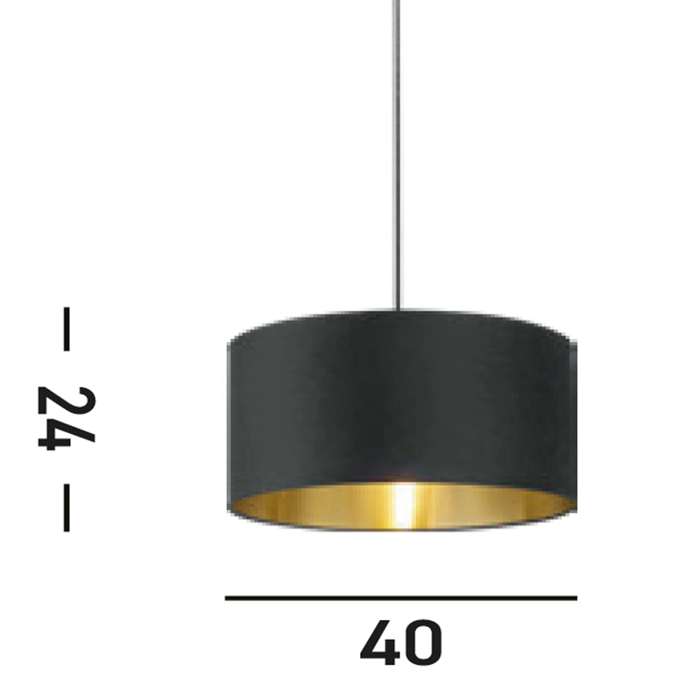 Paralume Contemporaneo Velluto Acciaio Nero Tessuto Oro 1 Luce B22/E14/E27