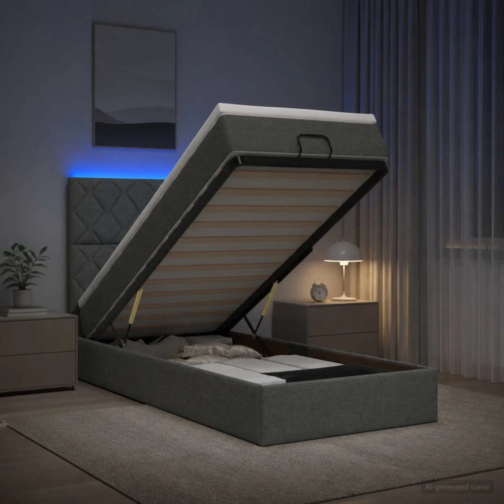Letto Ottomano con Materasso e LED Grigio Scuro 90 x 190 cm 3458118