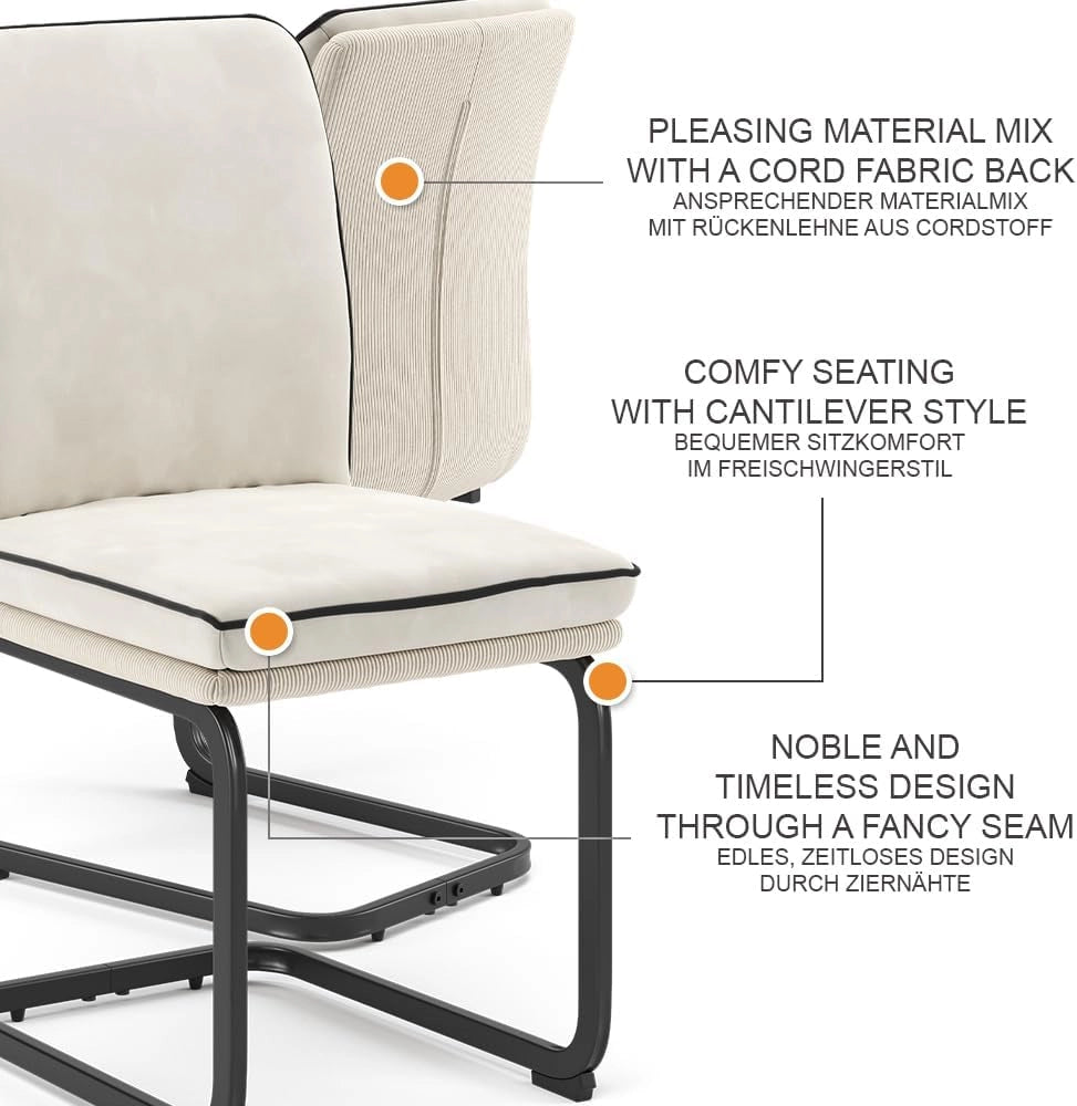Sedia a sbalzo Eleganza, Beige, Set di 2, con struttura in metallo e piedini antiscivolo salva-pavimento