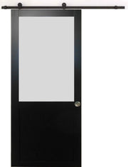Porta Scorrevole Athena Nera H204 x L83 + Guida a rulli e 2 Gusci