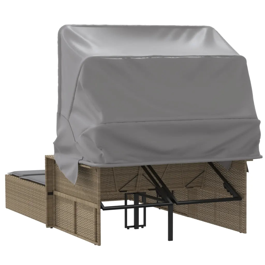 Lettino Doppio con Baldacchino e Cuscini Beige Misto Polyrattan 365811