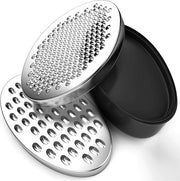 Raspatore per formaggio a grattugiatura fine, 17,5 x 12 x 7,5 cm, con contenitore di raccolta e coperchio in PP e RVS, lavabile in forno a vapore.
