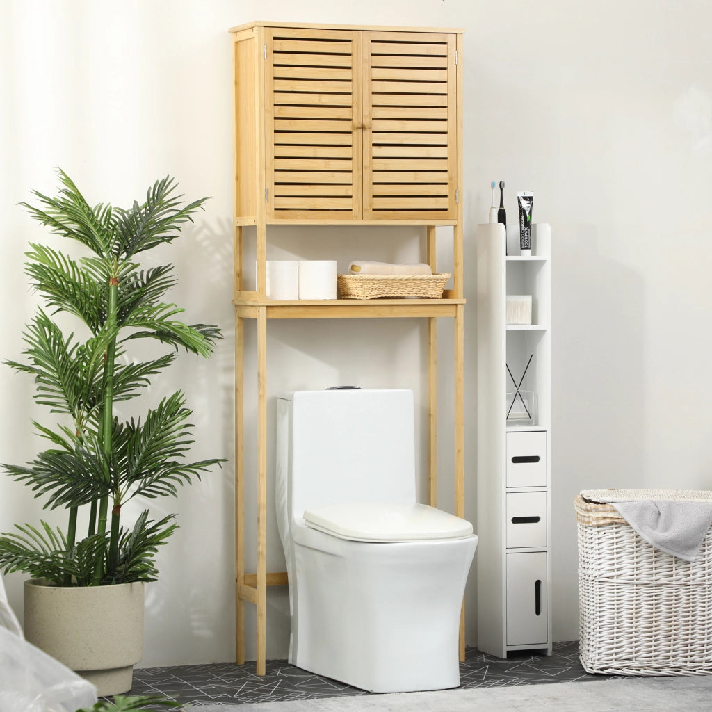 Mobiletto Bagno Sottolavabo con Ante e Ripiani ¨C zephmum ¨C Bamb¨´ 60x23x173 cm