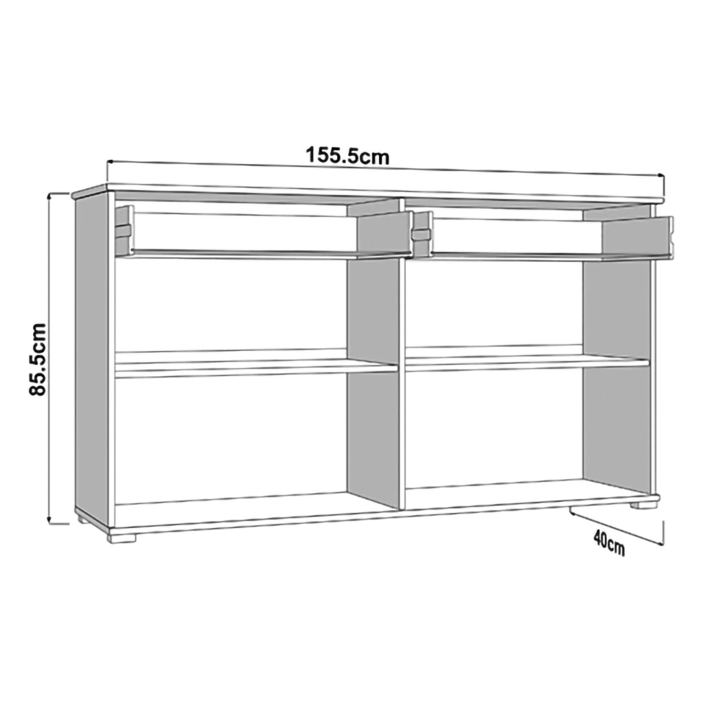 Madia Quarna, Credenza 3 Ripiani, 156x40x86h cm Bianco Crema