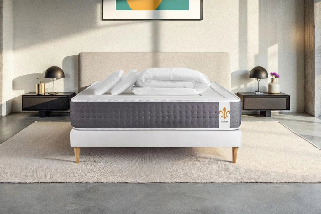 Pacchetto letto completo - Materasso 200x200cm + Box spring con doghe (kit) + 2 cuscini + Piumino - Vingt-Six