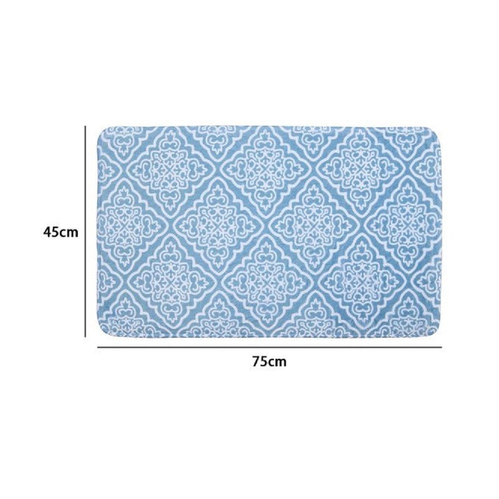 Trade Shop - Tappeto Tappetino Per Arredo Da Bagno 45 X 75 Cm Azzurro Con Maioliche 87032 -