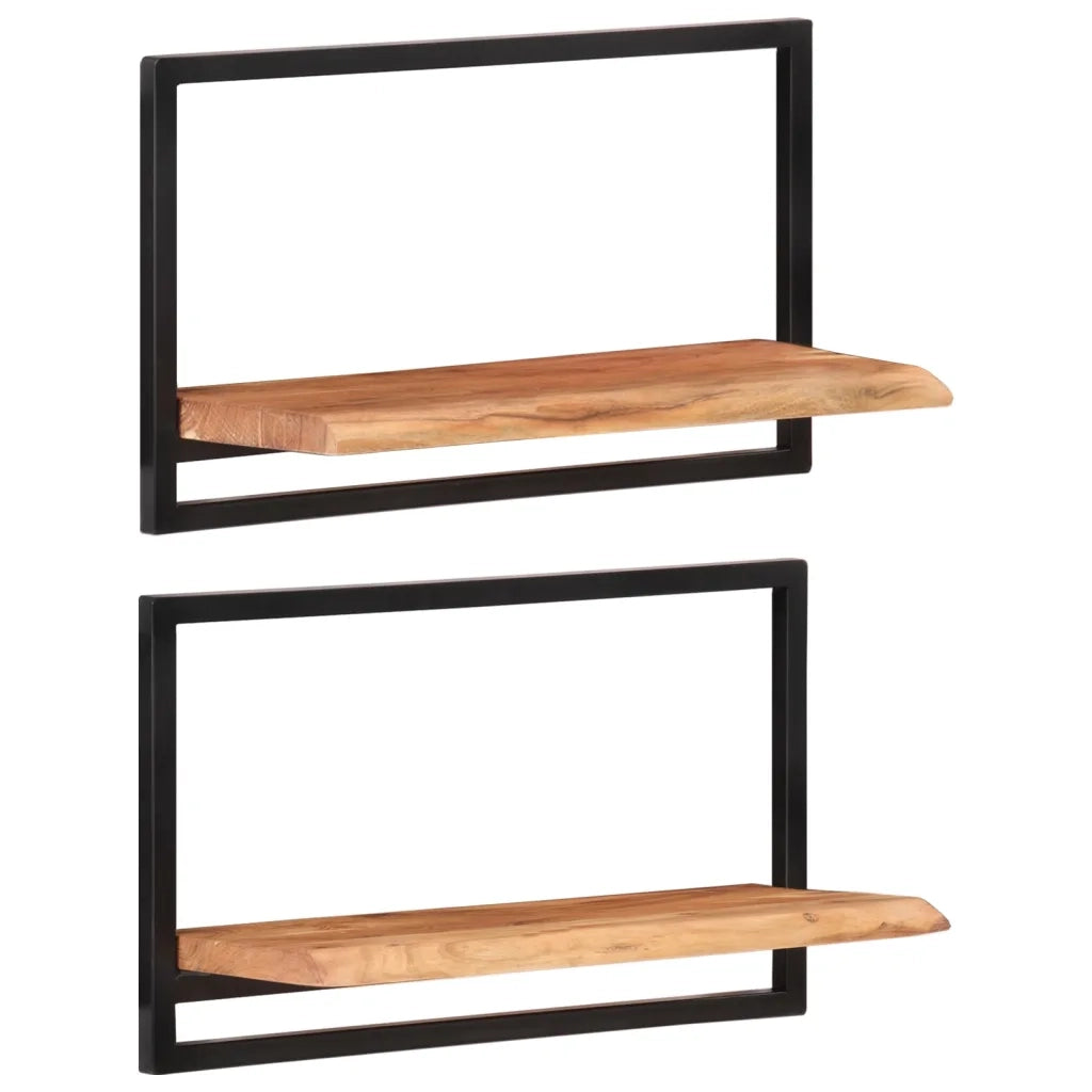 2 pz Mensole Parete | Mensola sospesa 60x25x35 cm Legno Massello Acacia e Acciaio