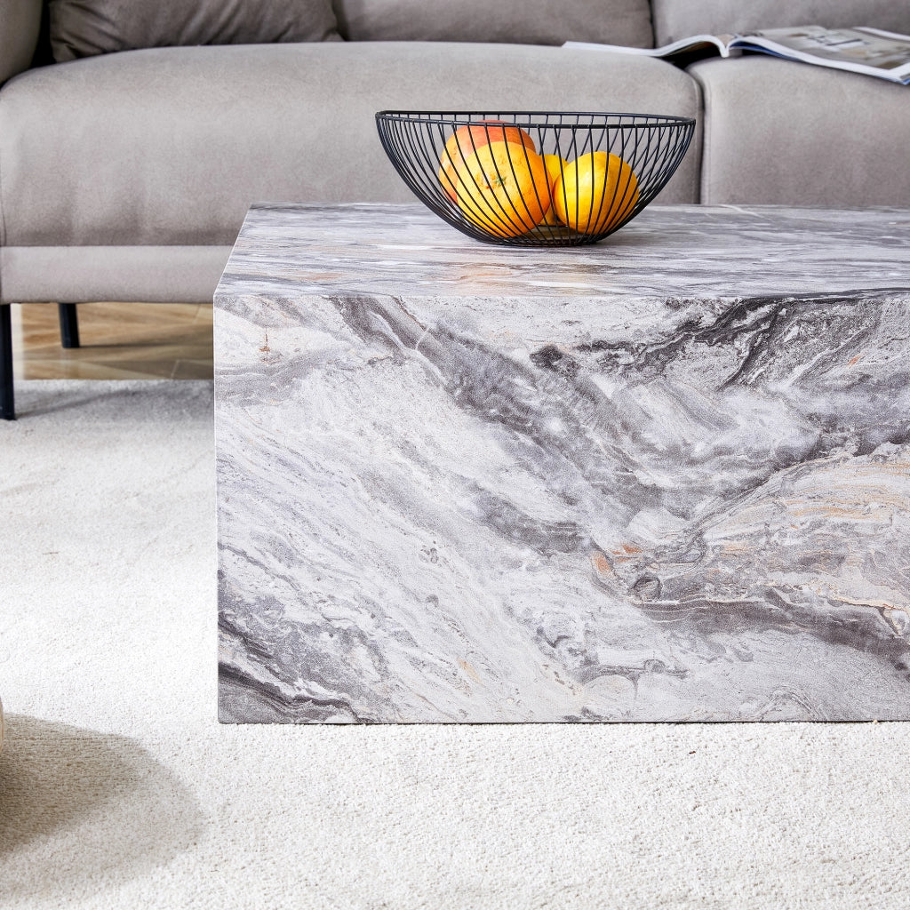 Tavolino da caffè rettangolare con effetto marmo - per soggiorno - 90x50x30 cm - grigio