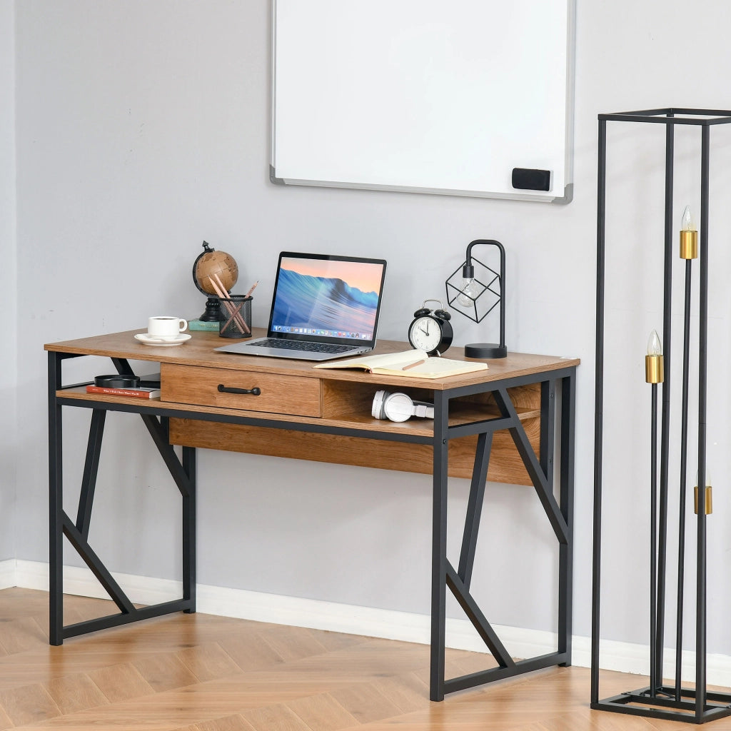 Scrivania Industriale con Cassetto e Ripiani ¨C zephmum ¨C Nero, Metallo, 120x60x76 cm
