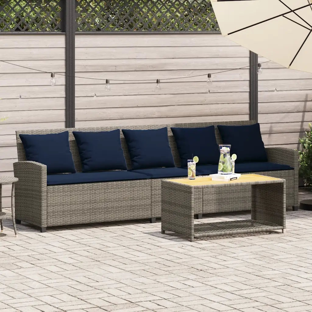 Divano da Giardino con Cuscini 5 Posti Grigio in Polyrattan 4104118