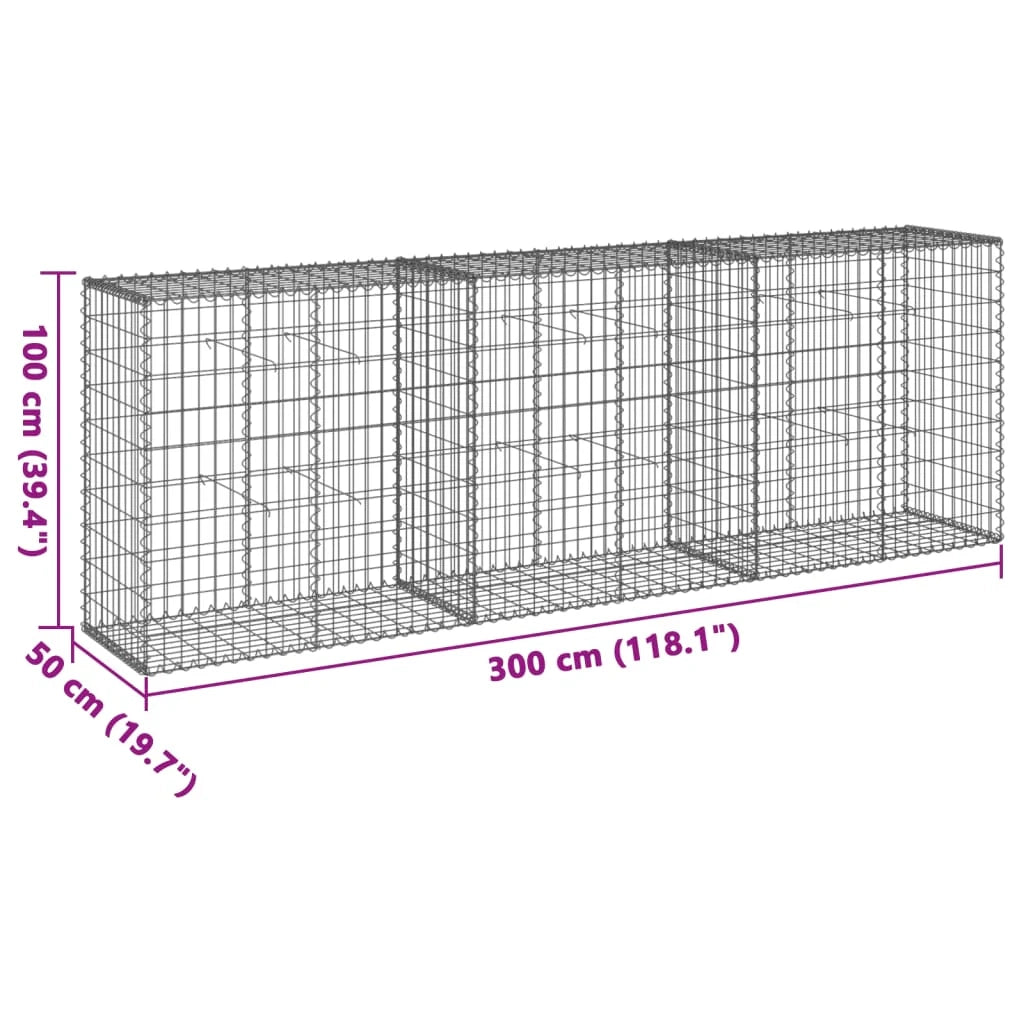 Gabbione recinto a gabbia muro di contenimento con coperchio 300 x 50 x 100 cm ferro zincato argento 02_0040153