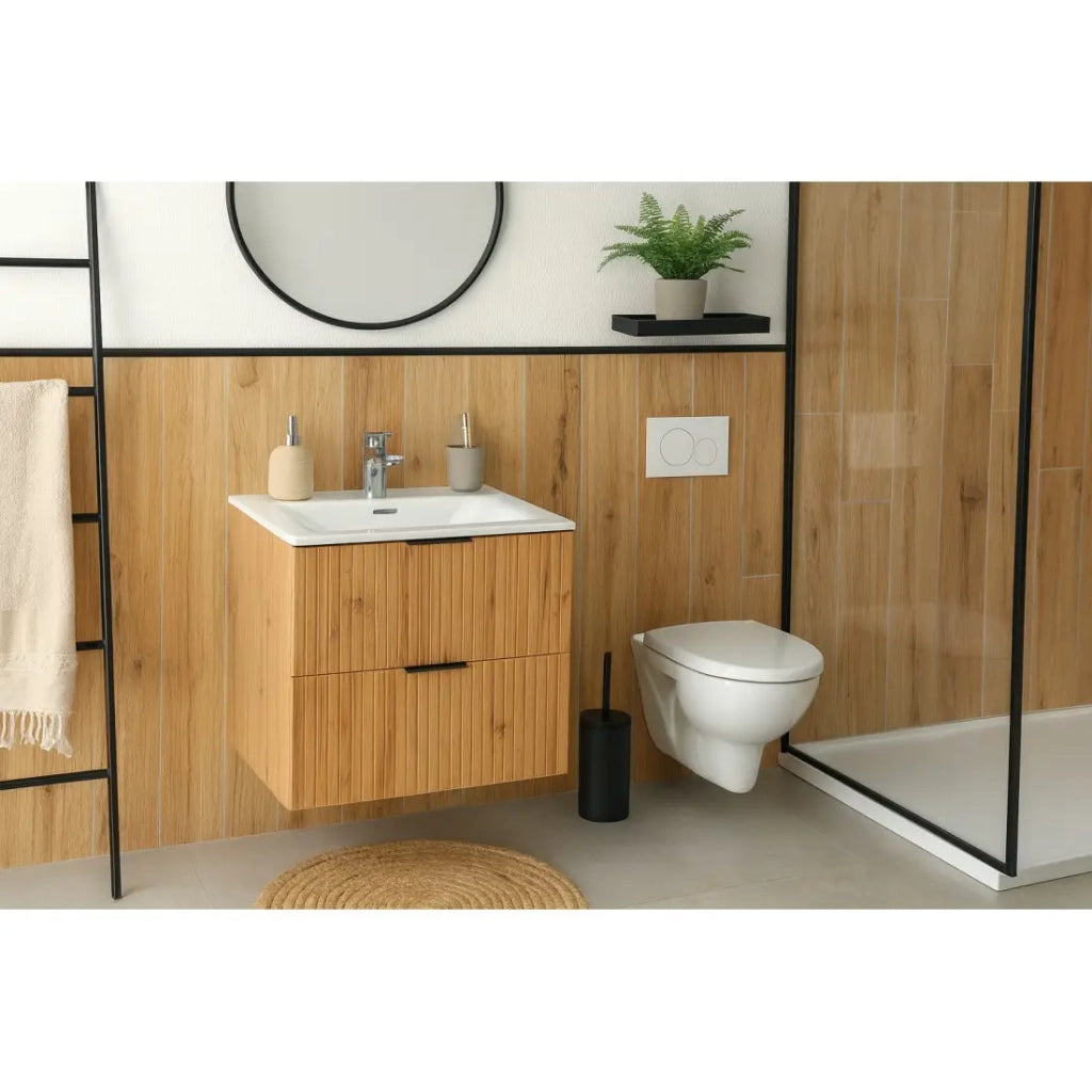 Set da bagno NOXERA 60 cm – Rovere wotan – Lavabo incassato + sifone