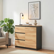Credenza Mobile Contenitore Kyr Comò con Anta e 3 Cassetti 80 x 40 x 75 cm - Nero/Effetto Rovere Rustico [en.casa]