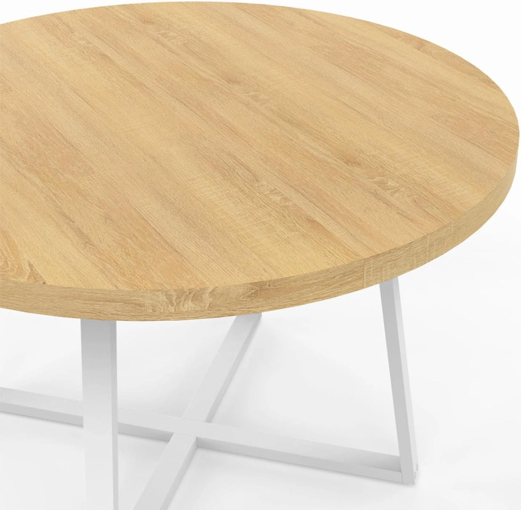 Tavolo da pranzo rotondo SELMA 4-6 persone in legno e bianco 110 cm