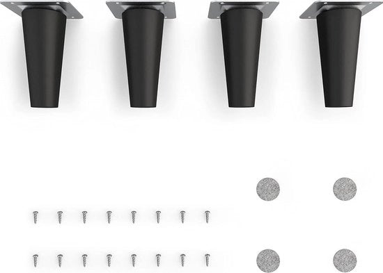 Piedi in legno nero opaco Clif Round 10 cm altezza HMF1 a forma rotonda conica versione retta - in legno massello di betulla - per sedie tavoli cassetti