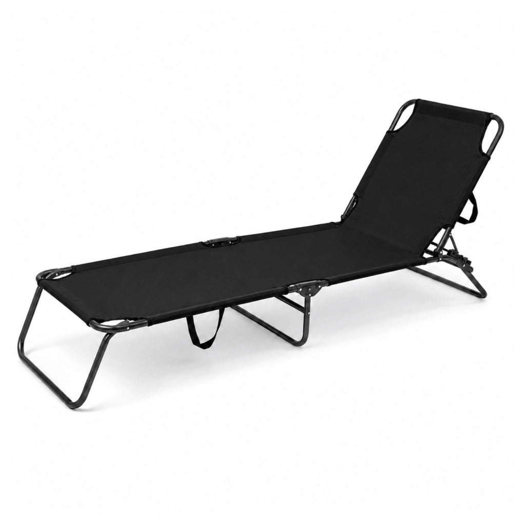 Lettino Prendisole Pieghevole Con Tettuccio Parasole Schienale Reclinabile Regolabile Telaio In Metallo Nero 187 x 53 x 24 Cm Nero