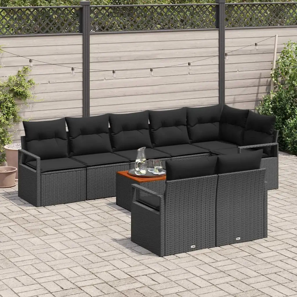 Set Divano da Giardino con archiviazione 9 pcs Nero polyrattan 3356392