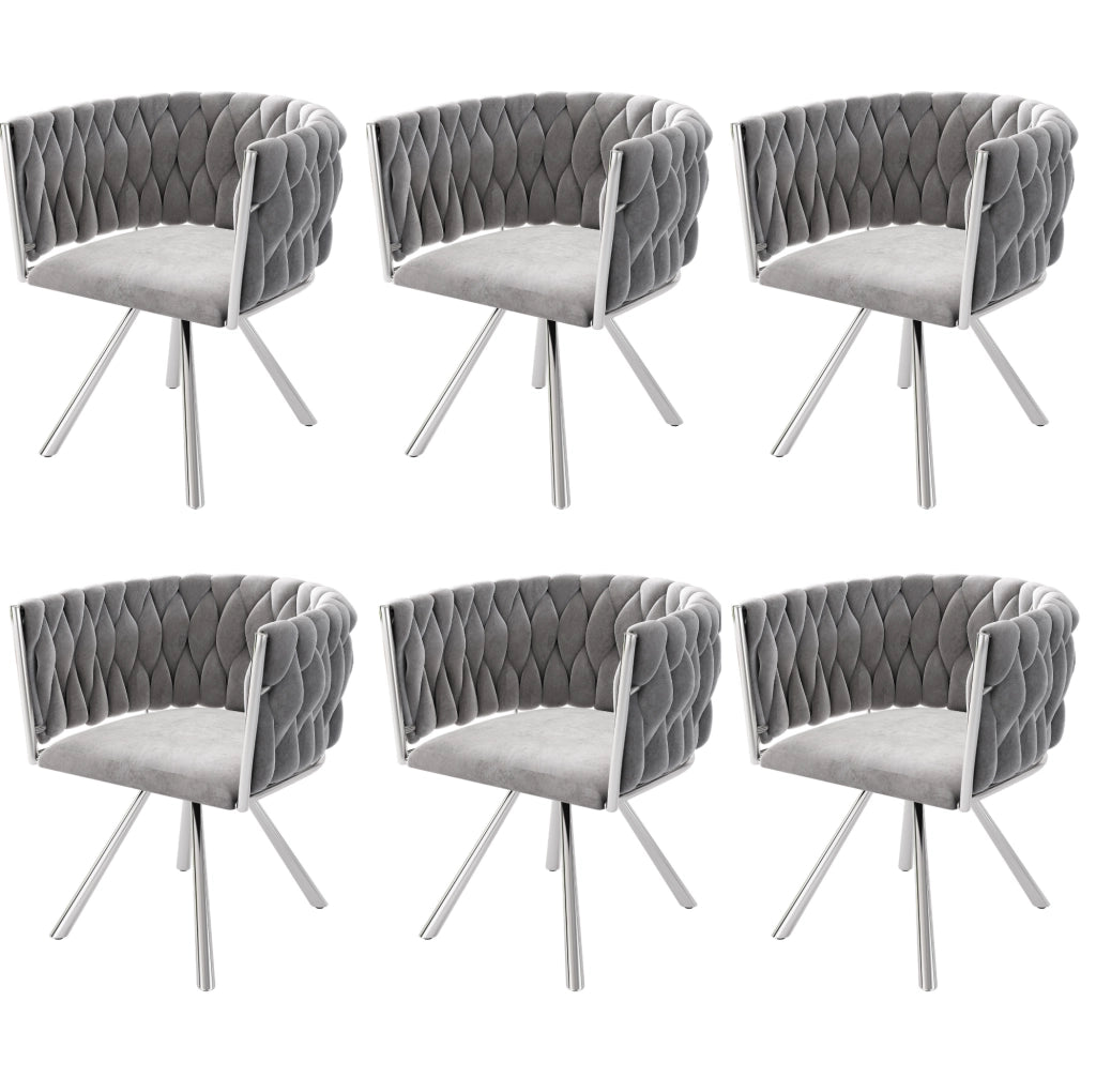 Set 6 sedie da pranzo girevoli 360° in velluto grigio con struttura in metallo