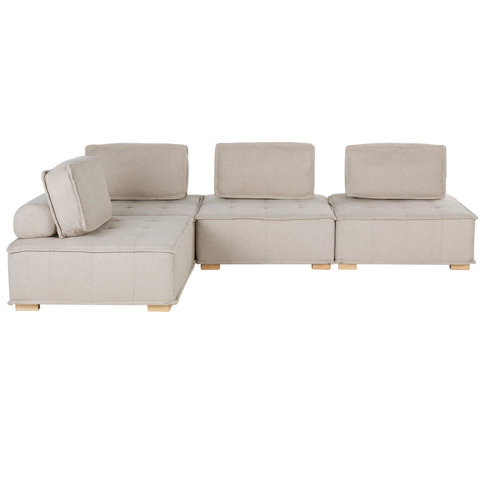 Divano ad Angolo Beige Tessuto Poliestere 300 x 200 cm Imbottito 4 Posti Modulare a Forma di L Scandinavo Moderno
