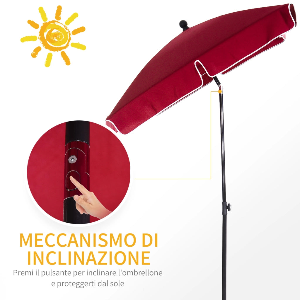 Easycomfort Ombrellone da Giardino Rettangolare 2x2.4 m con Inclinazione Regolabile, Rosso e Nero