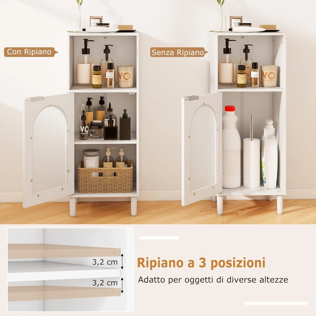 Armadietto da Bagno 35 x 30 x 90 cm, Mobiletto Bagno Salvaspazio in Legno con Anta in Vetro Temperato e Ripiano Regolabile, Colonna Salvaspazio per Corridoio, Soggiorno e Cuccina
