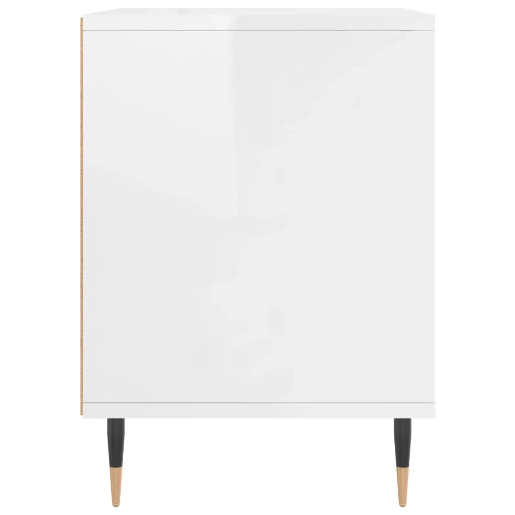Comodino-Tavolino da notte Bianco Lucido 40x35x50 cm in Legno Multistrato 146682