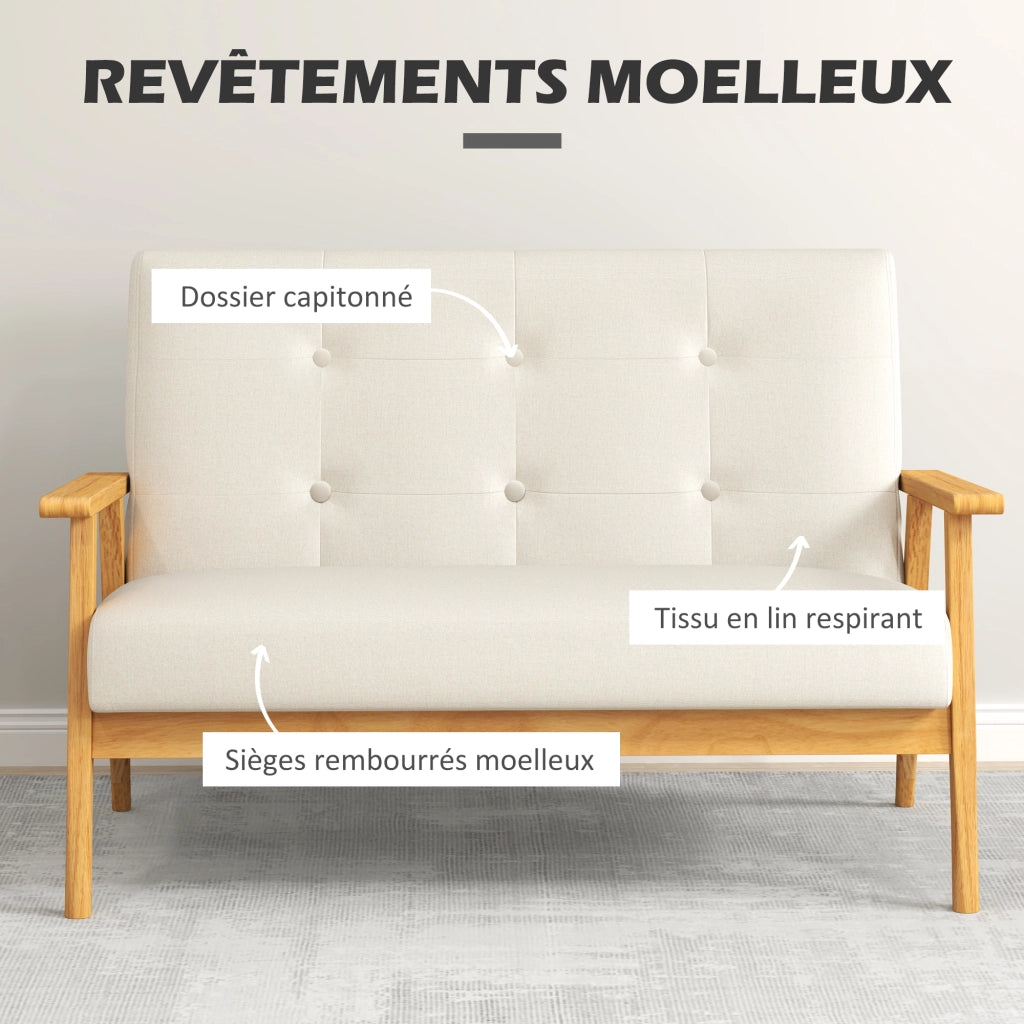 Divano 2 posti ¨C Xylo ¨C tessuto beige con schienale capitonn¨¦ e braccioli imbottiti