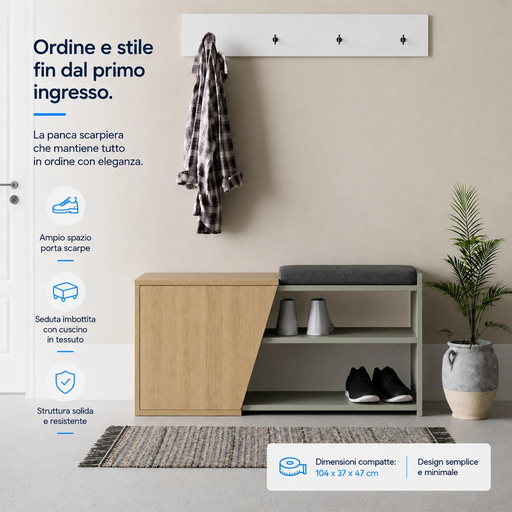 Panca Scarpiera Ingresso Casa 2 Ripiani Porta Scarpe con Anta e Cuscino Verde