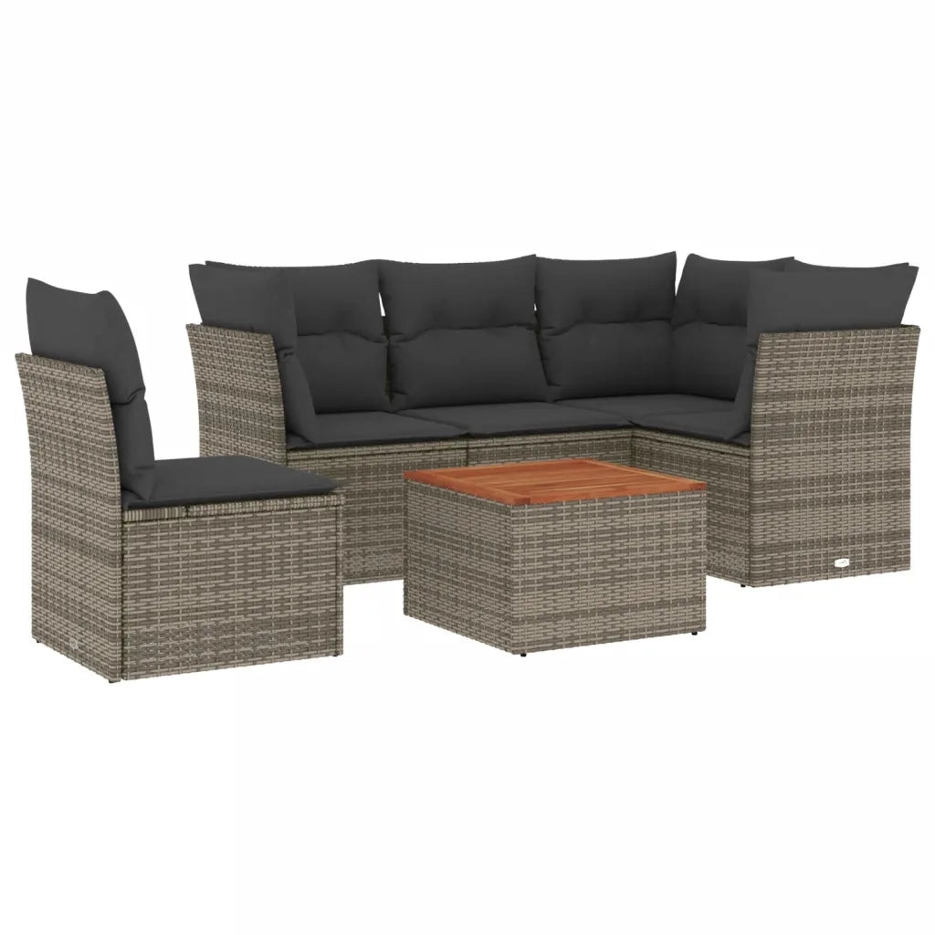 Set Divano da Giardino 6 pz con Cuscini Grigio in Polyrattan 3255976