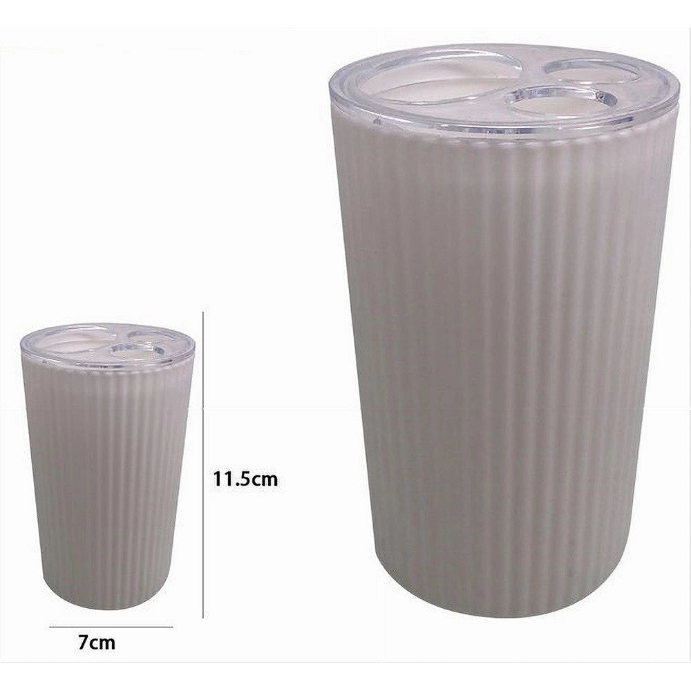 Trade Shop - Portaspazzolini Bicchiere Accessorio Per Arredo Bagno Bianco Rigato 3 Fori 79162 -