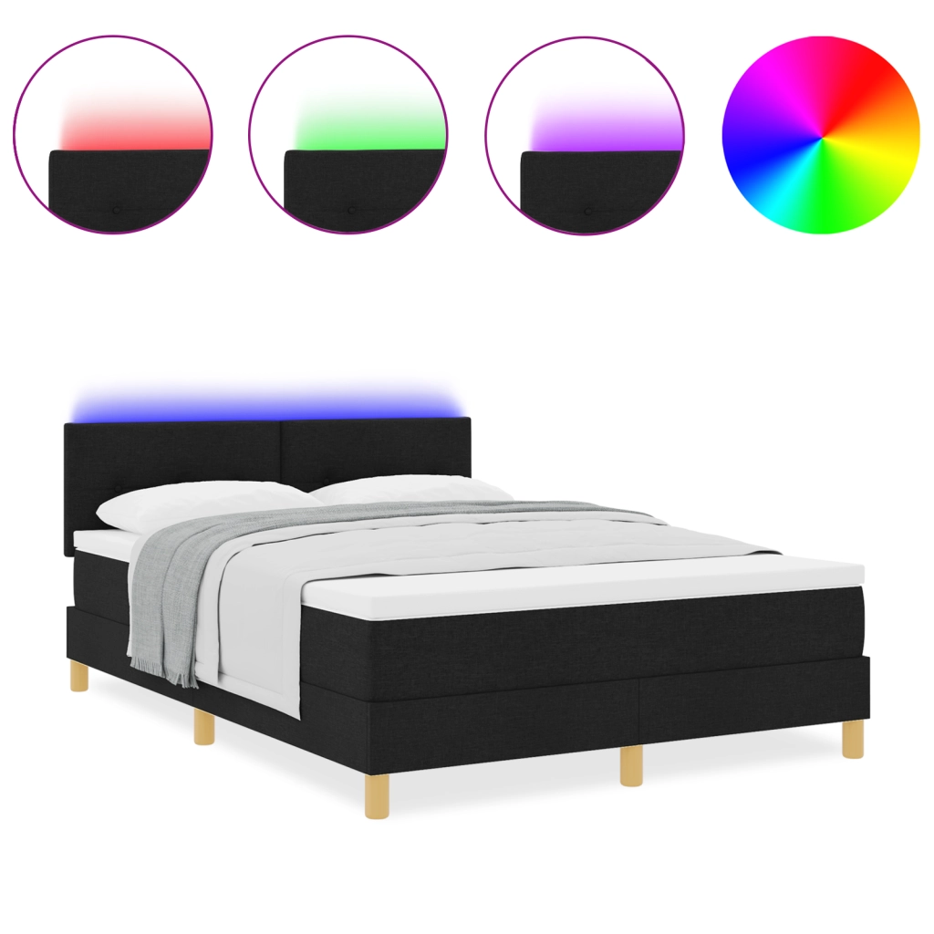 Letto con Box Spring e Materasso & LED Nero 140x200 cm Tessuto