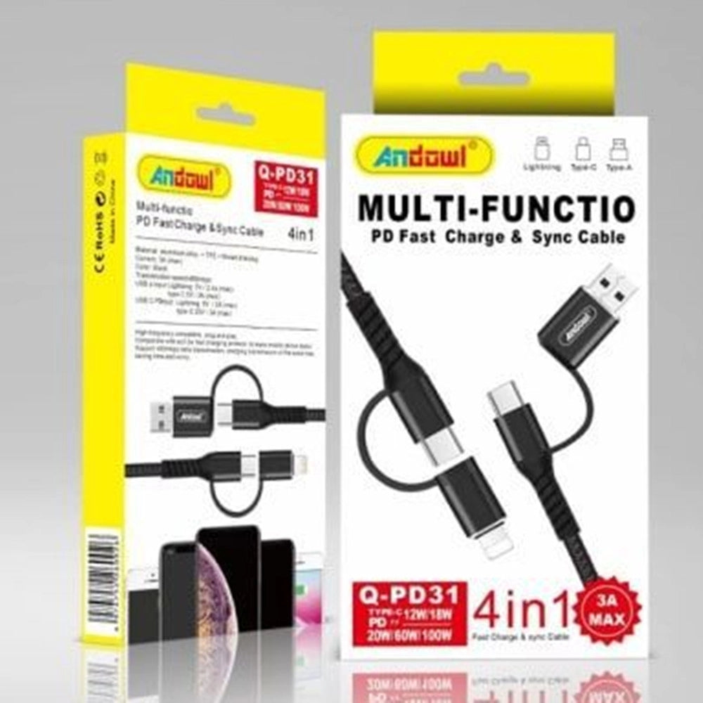 Trade Shop - Cavo 4in1 Ricarica Sincronizzazione Rapida Multifunzione Pd Type-c Usb Lightning 3a Q-pd31 -