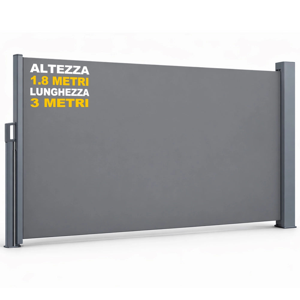 Tenda Sole Laterale Retrattile 1.8x3 Metri Telo Frangivista Avvolgibile Grigio
