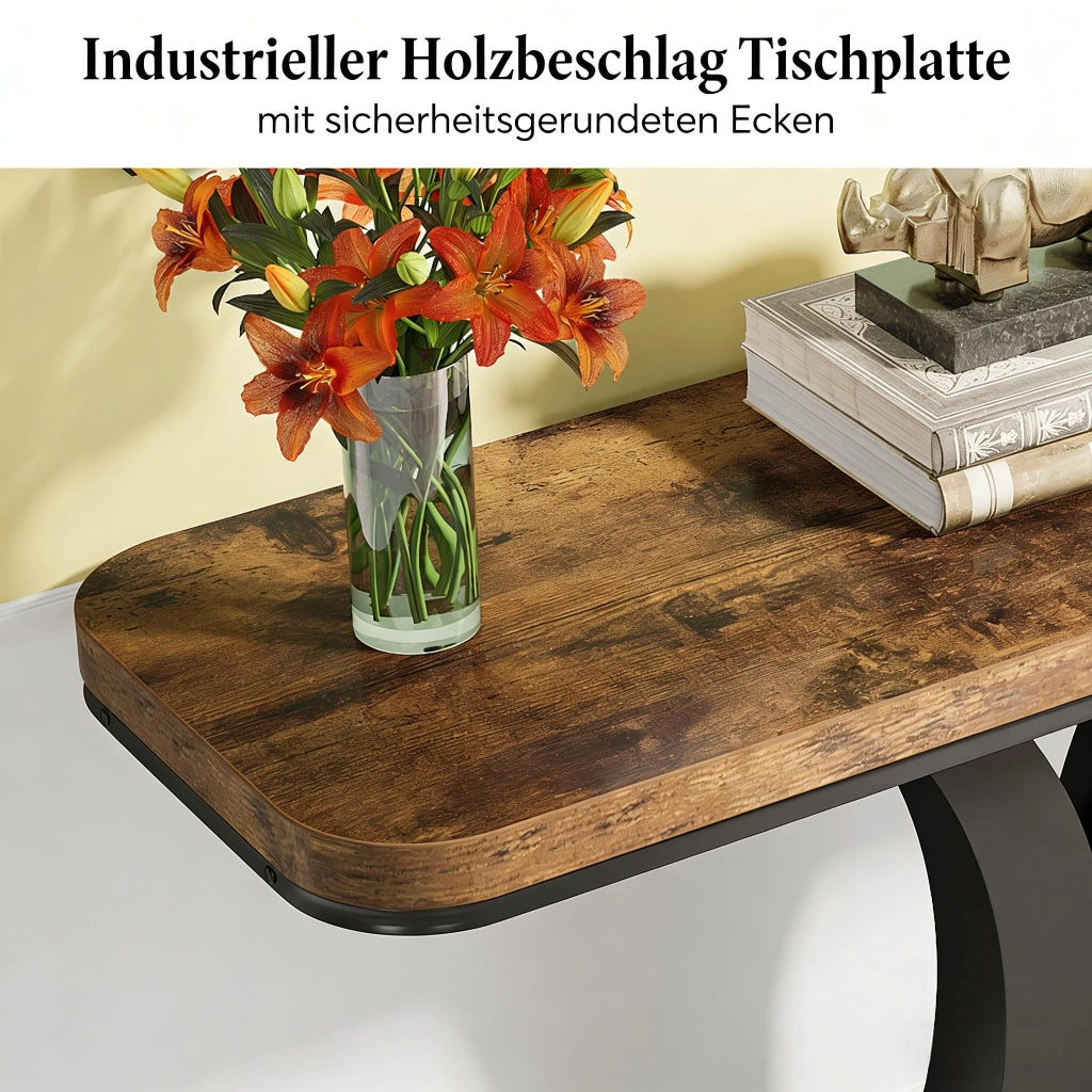 Consolle con piano effetto legno e base in metallo, stile industriale, per ingresso e soggiorno, 100 × 29,5 cm