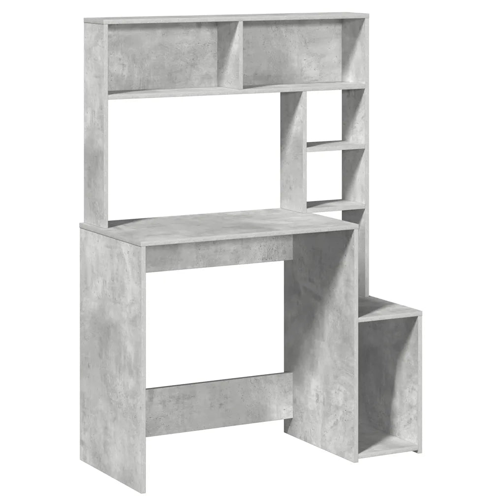 Scrivania | Tavolo da Ufficio Mensole Grigio Cemento 100x45x140cm Legno Multistrato