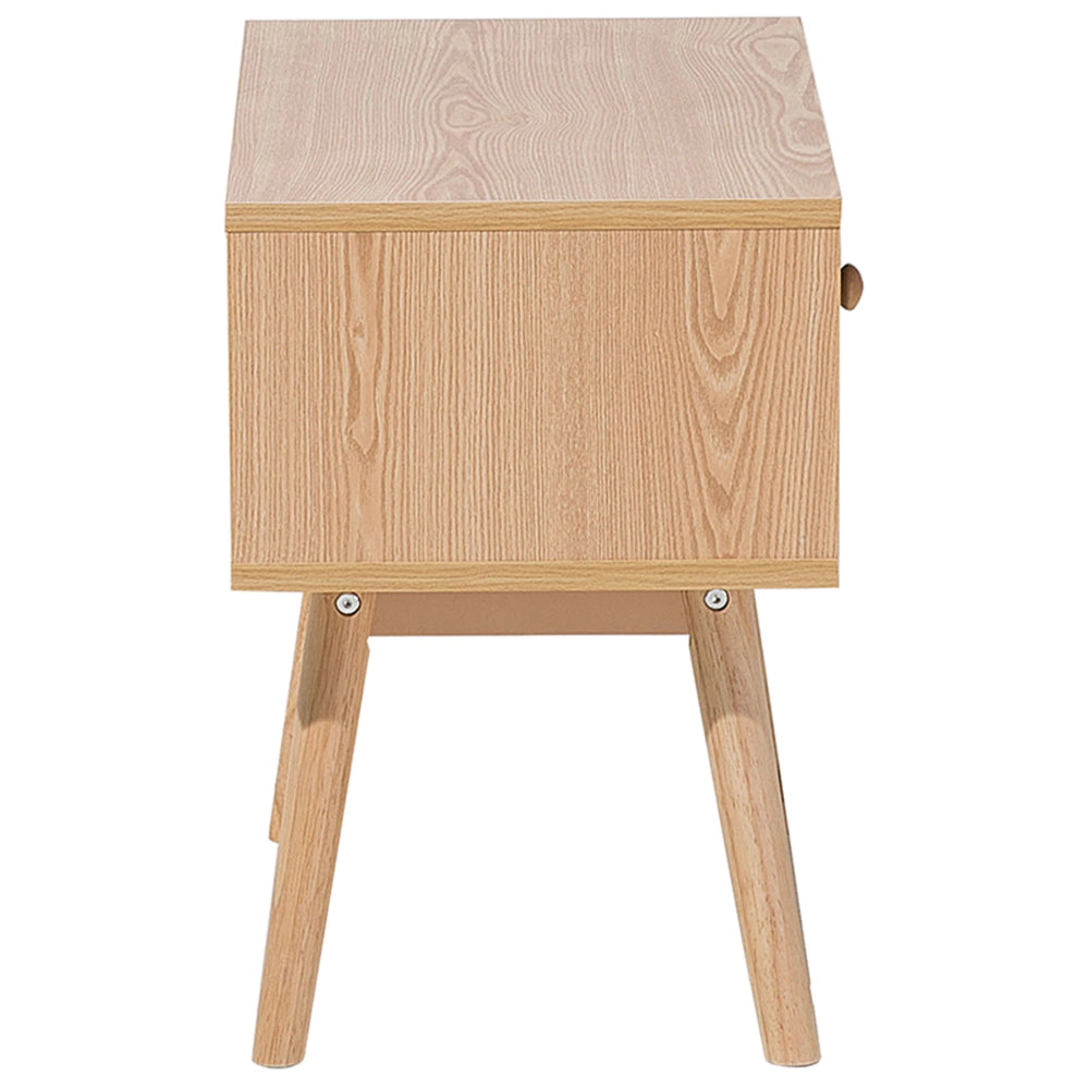 Comodino in legno chiaro con 1 cassetto grigio in legno prodotto dal design scandinavo