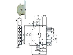 SERRATURA TRIPLICE DA INFILARE CON SCROCCO CIL. EU. BLINDATE 2151PEN  mm.60 DX (2151PEN01)    CR