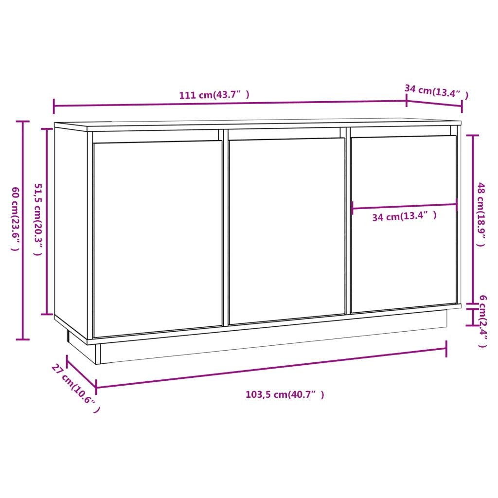 Credenza 111x34x60 cm in Legno Massello di Pino 813809