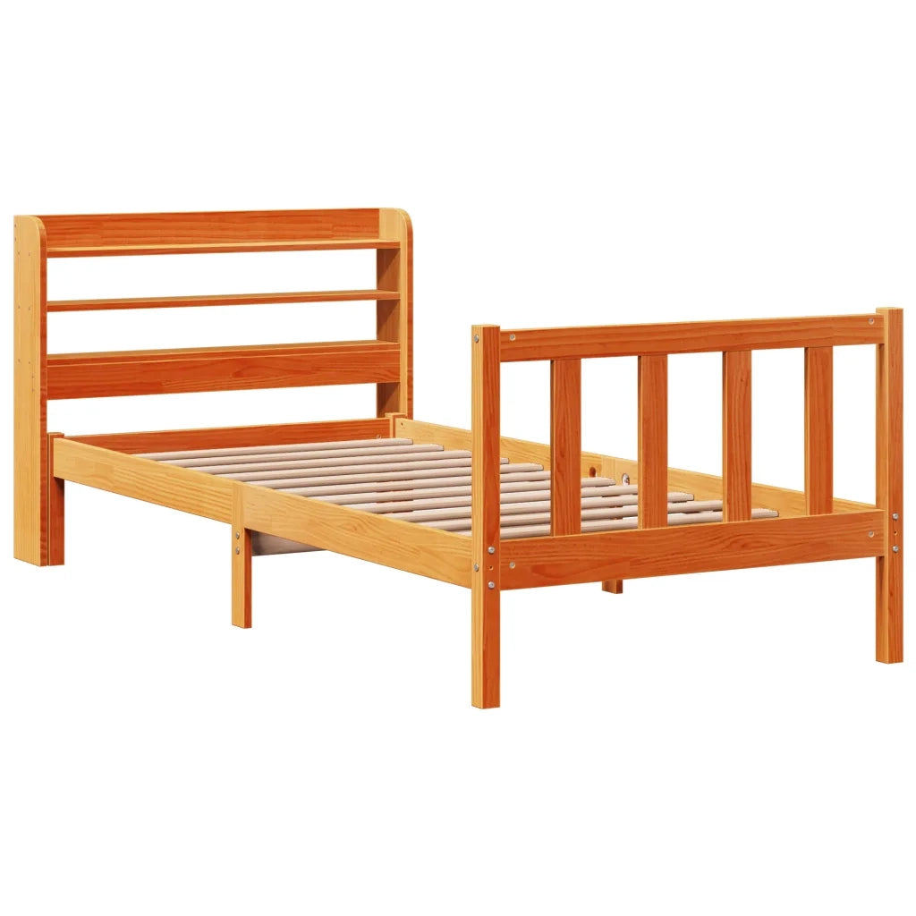vidaXL Giroletto con Testiera Marrone Cera 100x200 cm Massello Pino