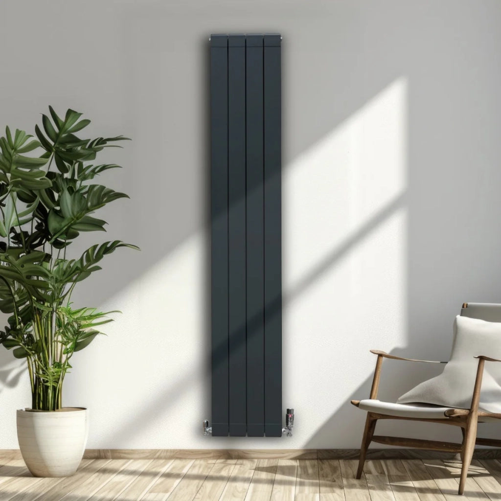 Radiatore in Alluminio e Valvole Cromate TRV in Verticale Grigio Antracite 1800mm x 315mm