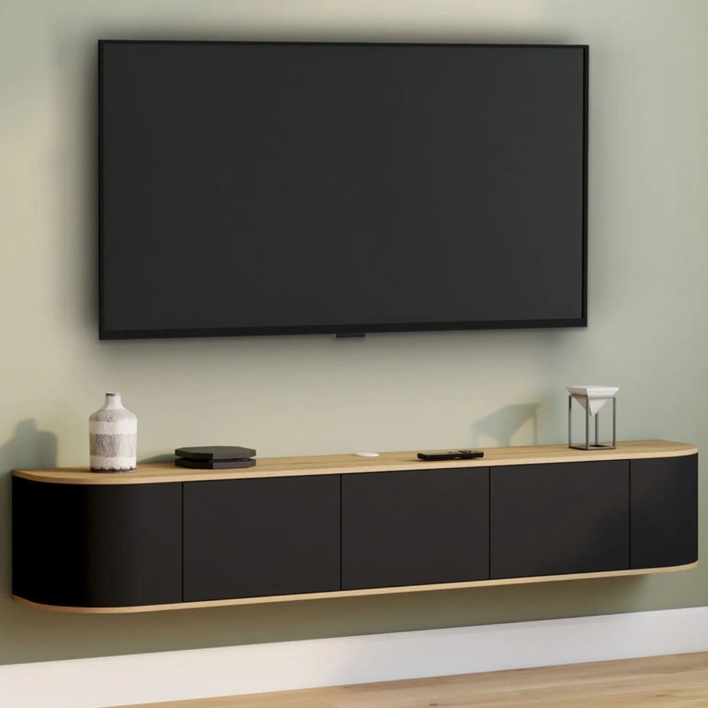 IDMarket - Porta TV a parete LEORA 180 cm a 3 ante in legno e nero