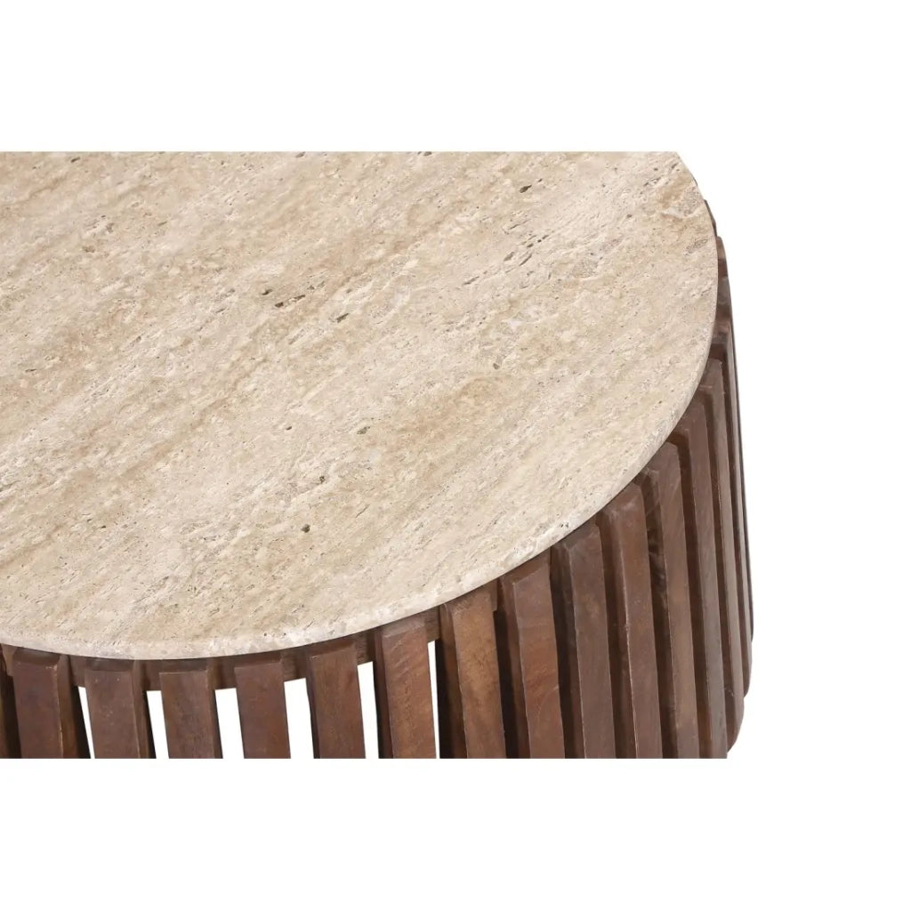 Tavolino basso rotondo in legno massiccio collezione DELHI diametro 70cm - Stile etnico e design