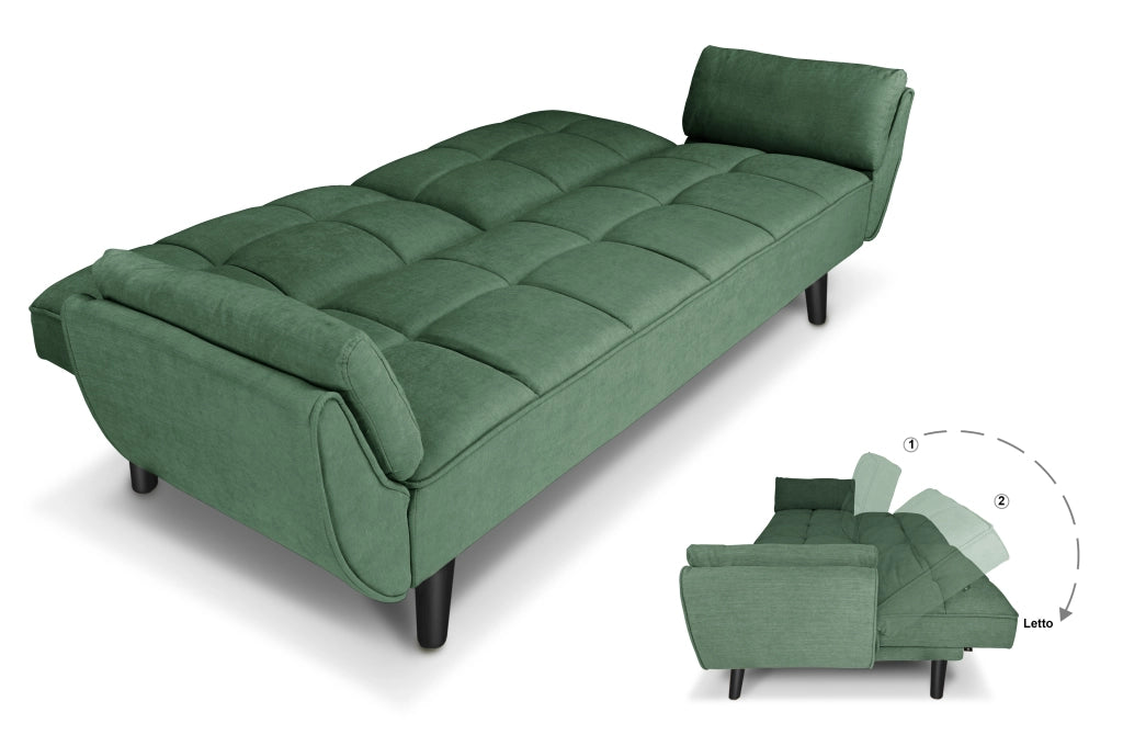 Divano letto clic clac in tessuto vellutato verde abete piede nero - divano 3 posti - Ambra - DL-AM38FBC-PLN