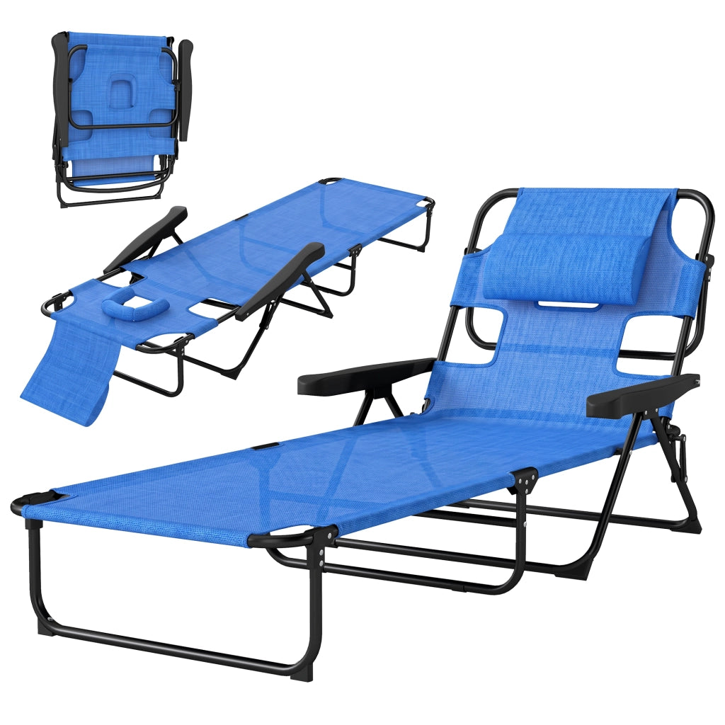 Lettino da giardino pieghevole ¨C zephmum ¨C nero e blu scuro 194x72x31 cm