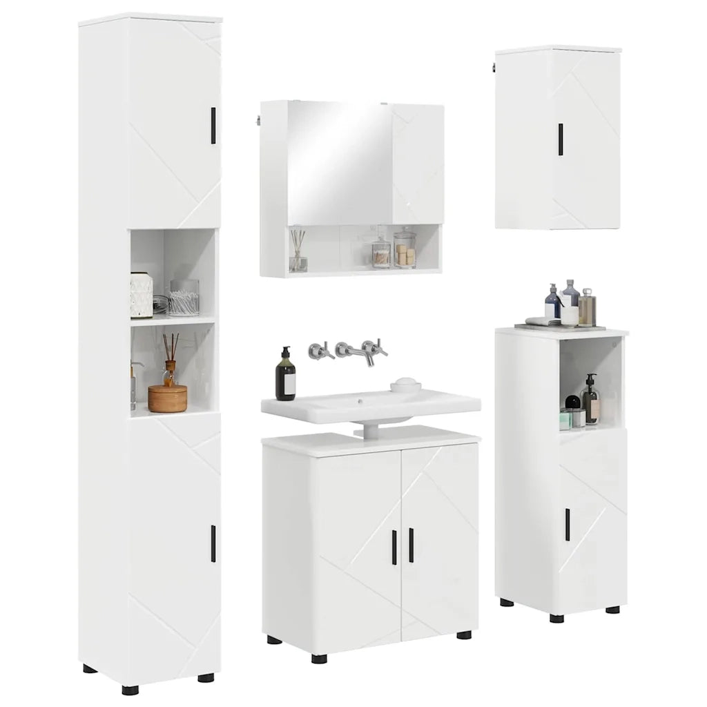 Set di mobili per il bagno con porta 5 pcs Bianco Lucido