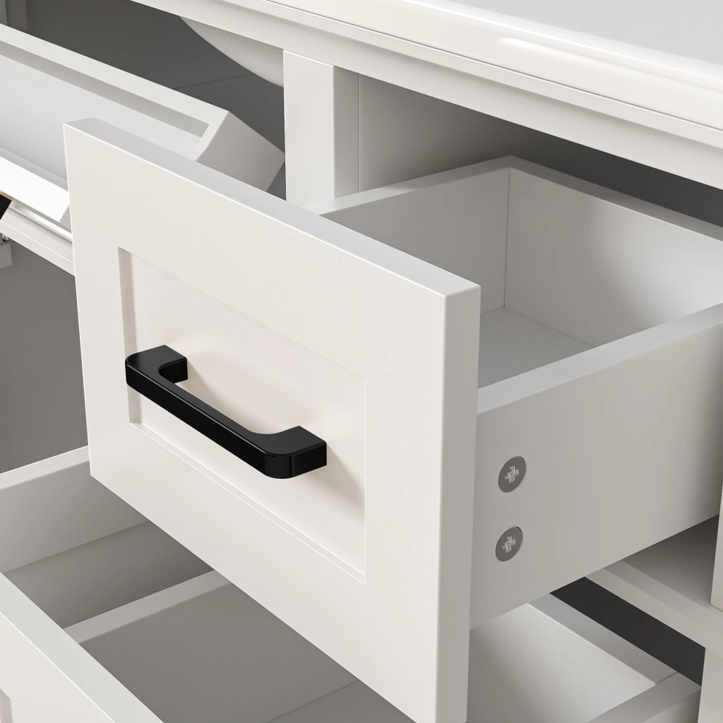 Mobile sottolavabo con lavabo in ceramica, 1 ribalta, 4 cassetti e doppia anta, per bagno, bianco, 90 × 46 × 87 cm