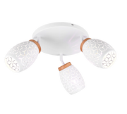 Plafoniera 3 spots, metallo, bianco e legno, D 58 cm, Bidar