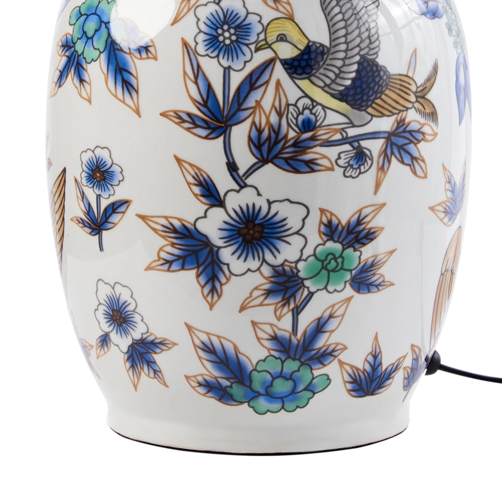 Lampada da tavolo elegante con base in porcellana bianco e blu con patten floreale Illuminazione elegante