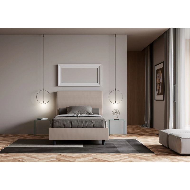 Letto imbottito 1 piazza e mezza 120x200 cm Focus - Similpelle,Tortora,Contenitore