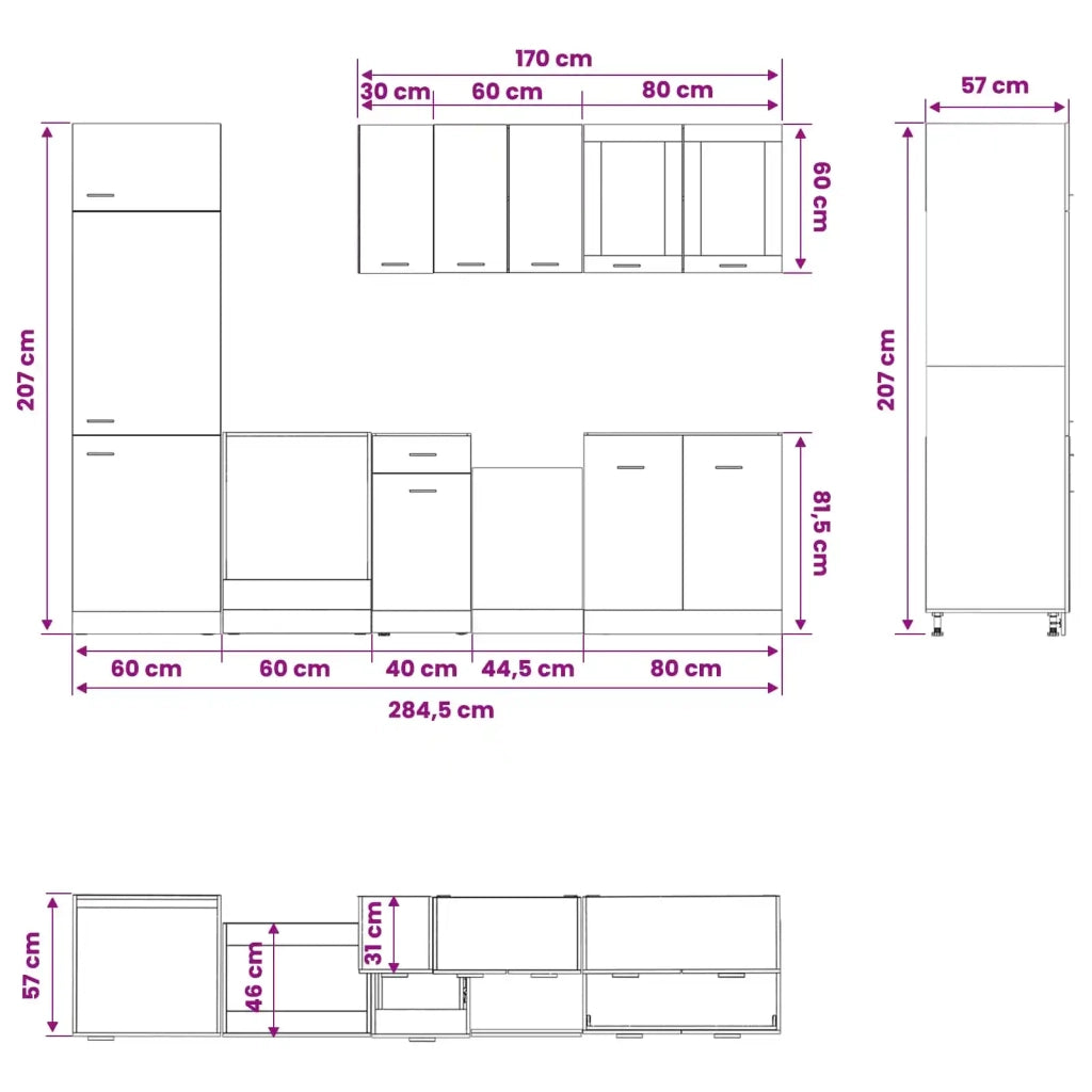 Unità Cucina Lyon 8 pcs Rovere Nero Legno ingegnerizzato 3445843